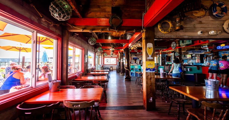 Interior, diner area, tables and chairs