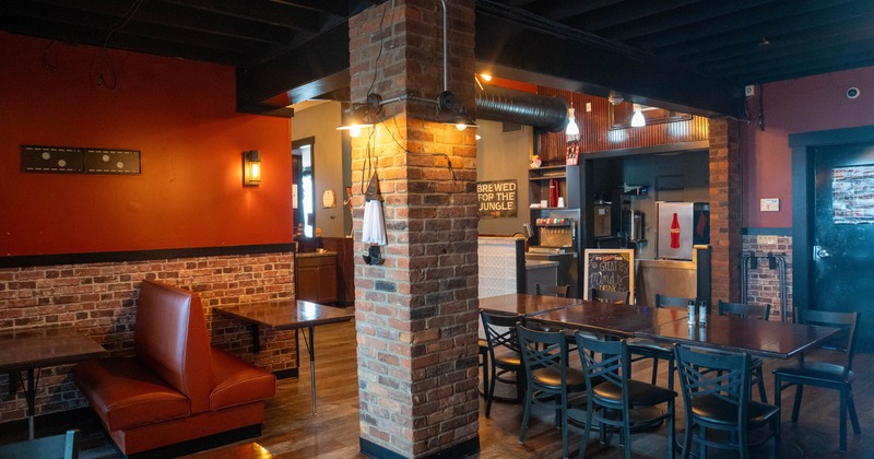 Interior, tables and dining booths ready for guests