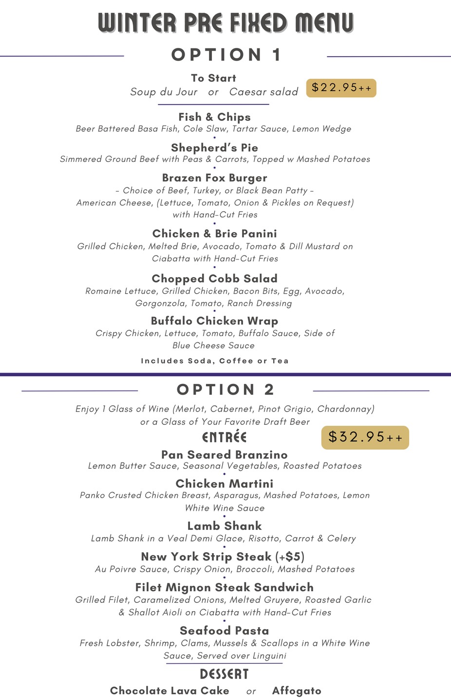 Winter Pre Fixed menu event photo