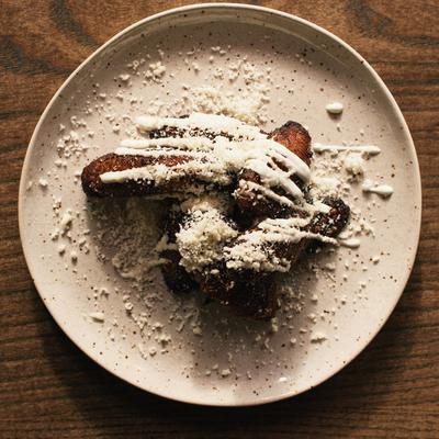 A served meal, top view.