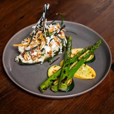 Chile Poblano with grilled vegetables.