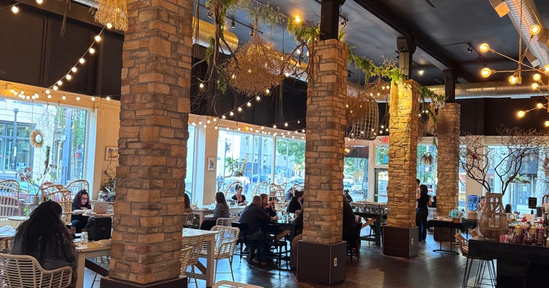 Interior, spacious seating area with corner for kids near window