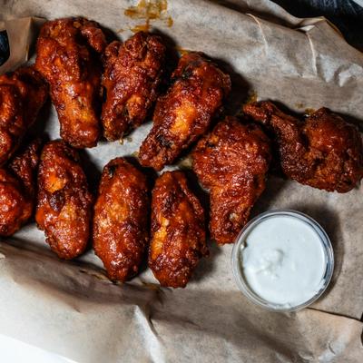 Breaded Hot Wings with ranch.