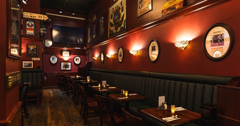 Interior seating area with tables ready for guests