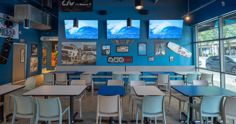 Diner area, tables, chairs