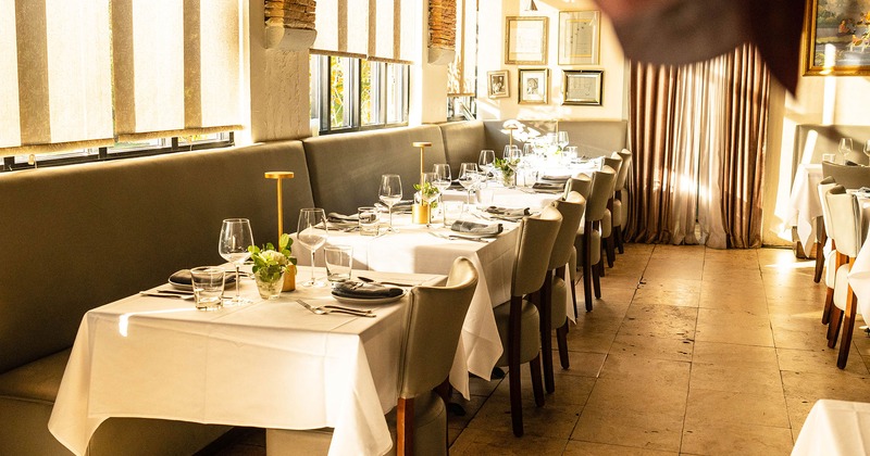 Interior, dining room with tables and accessories