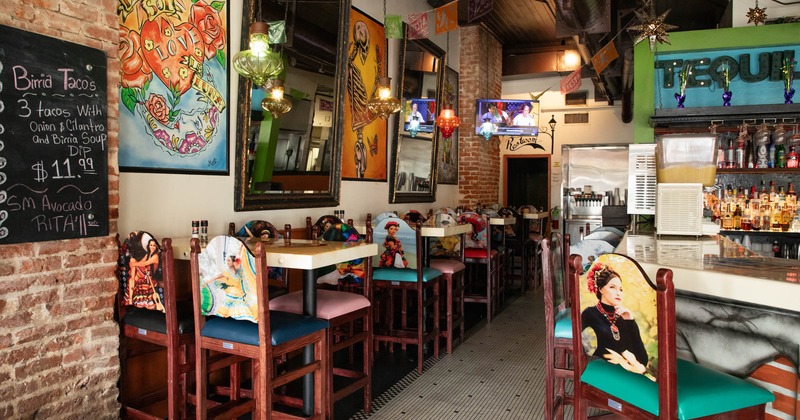 Interior, bar tables with bar stools