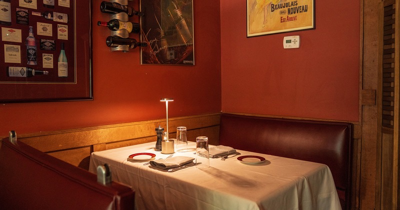 Dining table, set for two guests in the corner