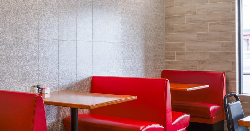 Interior, artificial leather booths
