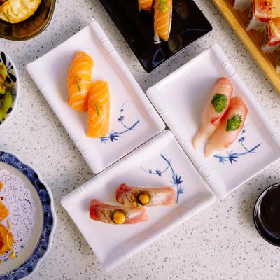 Plated nigiri, top view.