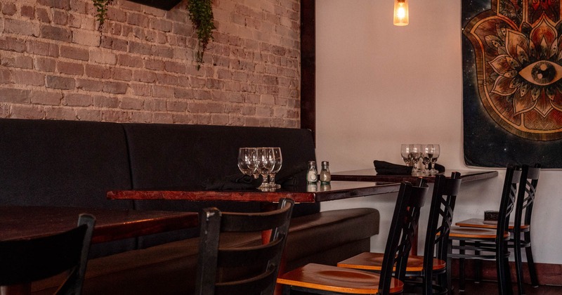 Interior, leather bench seats and chairs