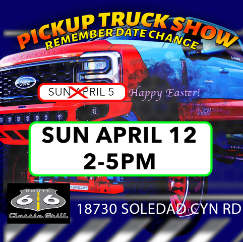 Truck Show and Live Music at Route 66 Classic Grill April 12th Sunday