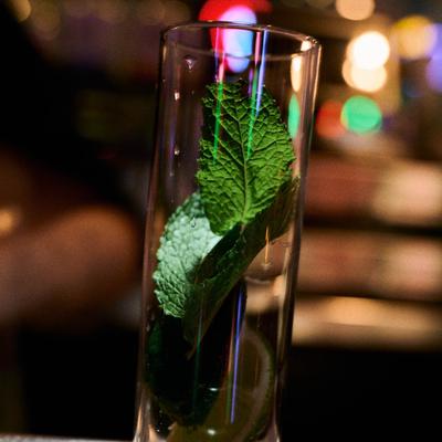 Mint leaves in a glass.