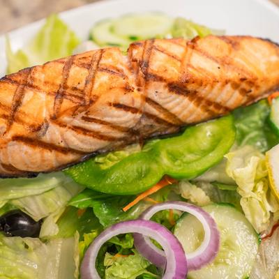 House Salad with Salmon.