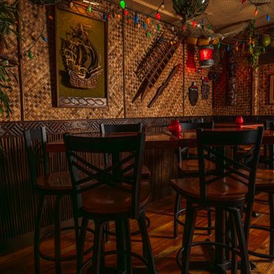 Tiki bar, seating area.