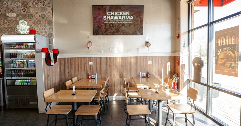 Interior, seating area with tables and chairs