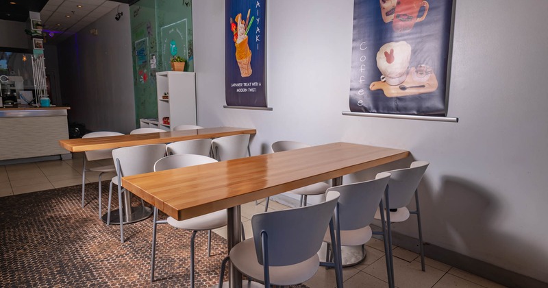 Interior, two tables and chairs