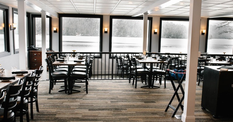 Interior, dining area, tables ready for guests