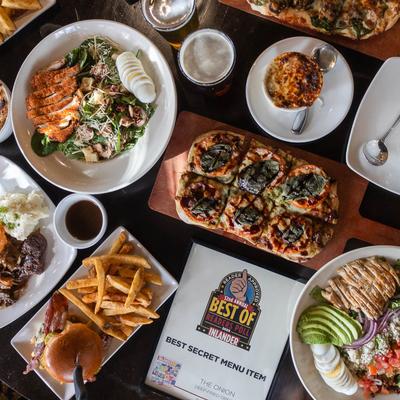 Various dishes and drinks on a table.