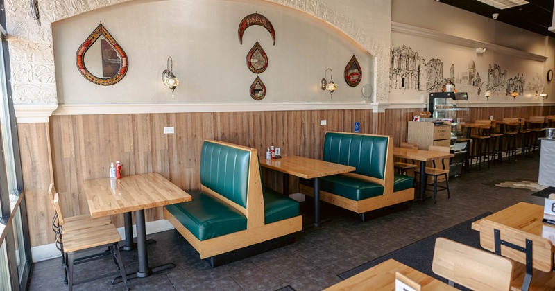 Inside, booth seating area