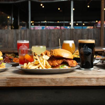 Food and drinks on the table.