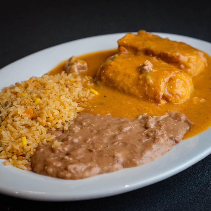 5. One (1) Soft Chile Relleno or Two (2) Crispy Chile Rellenos Beans & Rice photo