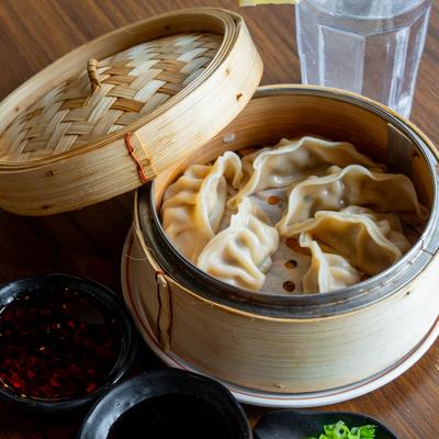 Steamed pork and cabbage dumplings.