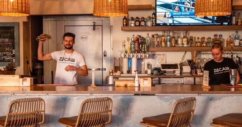 Interior, bar area, bar and bar stools