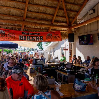 Lots of guests at the covered patio.