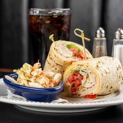 A closeup of Turkey club wrap.