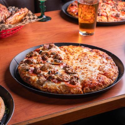 Half Cheese-Half italian garlic combo pizza.