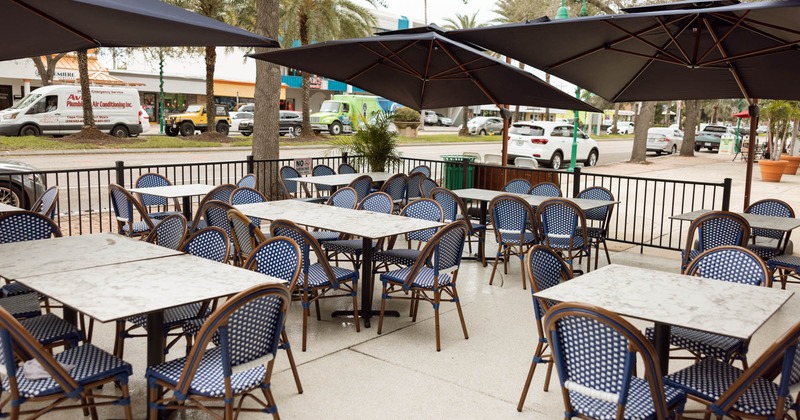 Exterior, patio, tables and chairs