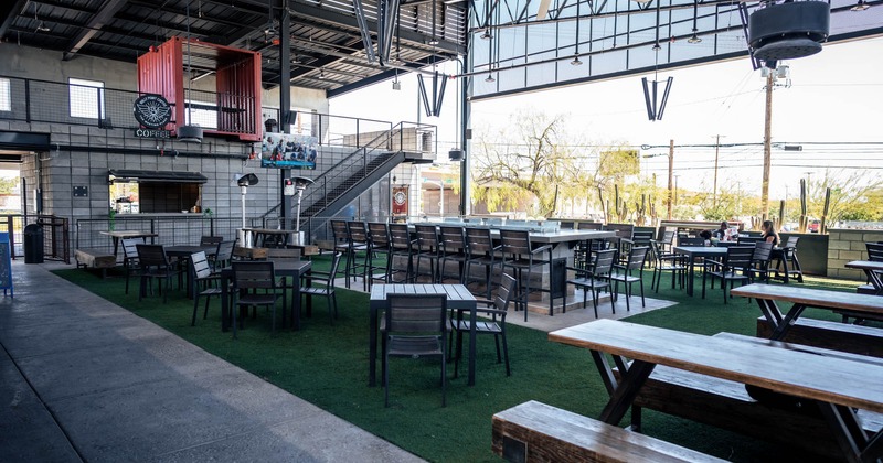 Beautiful patio area, tables and chairs ready for guests