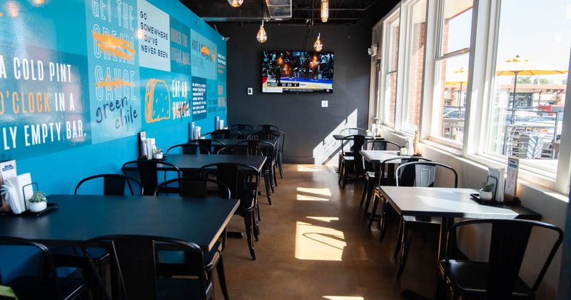 Interior, tables and chairs lined up