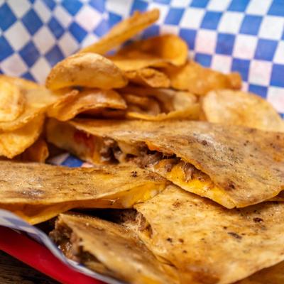 Quesadillas and potato chips.