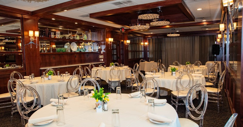 Dining area, tables set and ready for guests