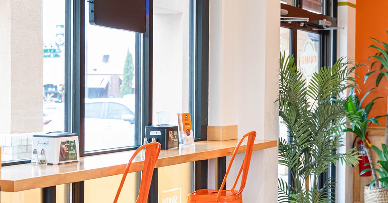 Inside, seating area near window