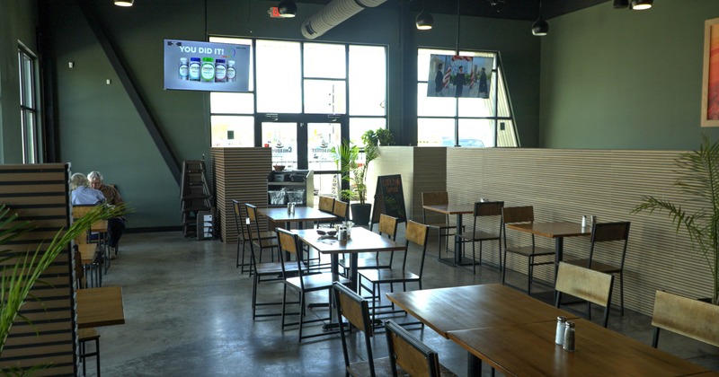 Interior, seating area with an entrance in the back