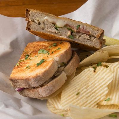 Panini sandwich with potato chips