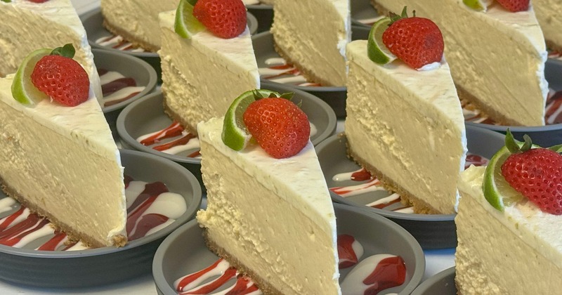 Numereus slices of Cheesecake served on the table