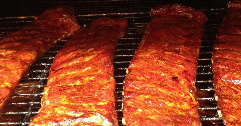Slabs of ribs on the grill