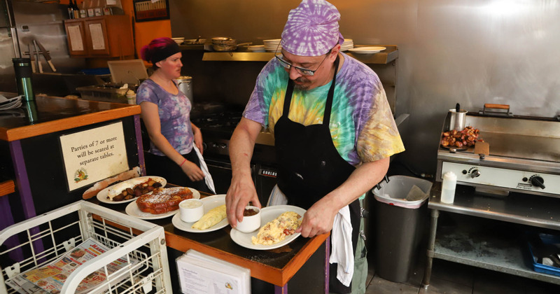 Staff preparing food
