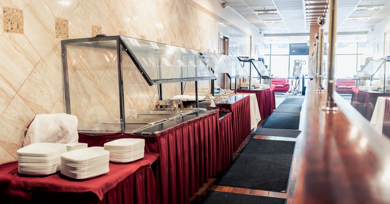 Interior, buffet glass cases