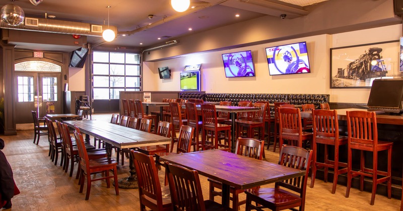 Inside, seating area with tables and chairs