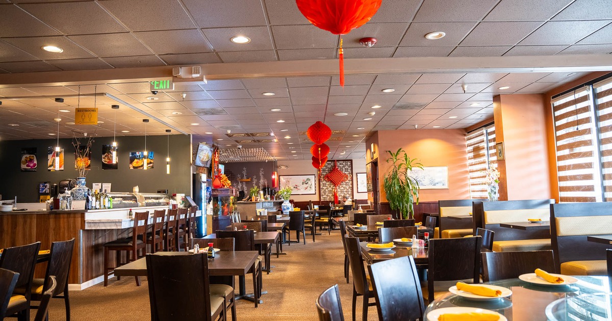 Interior, tables and chairs in dining area