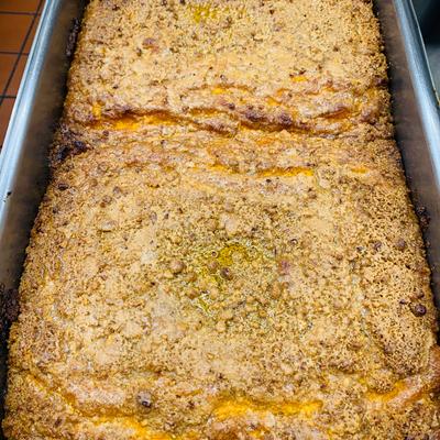Tray with whole pot pie, closeup.