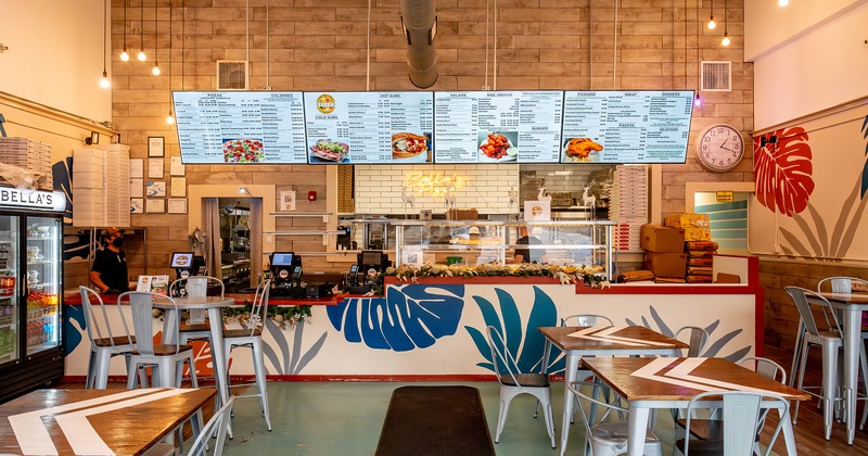 Interior space, seating area and order counter