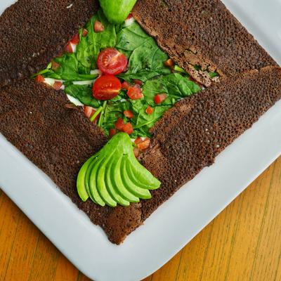 Folded Crepe with Avocado, top view.