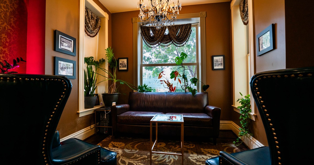 Interior, leather sofa and two armchairs