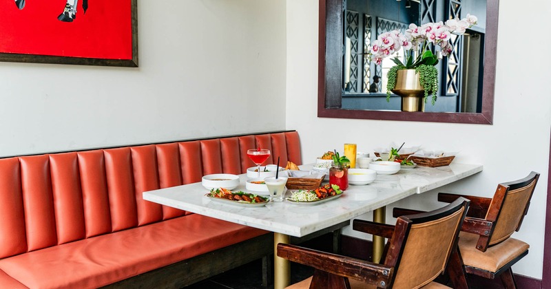 Interior, dining table set for guests